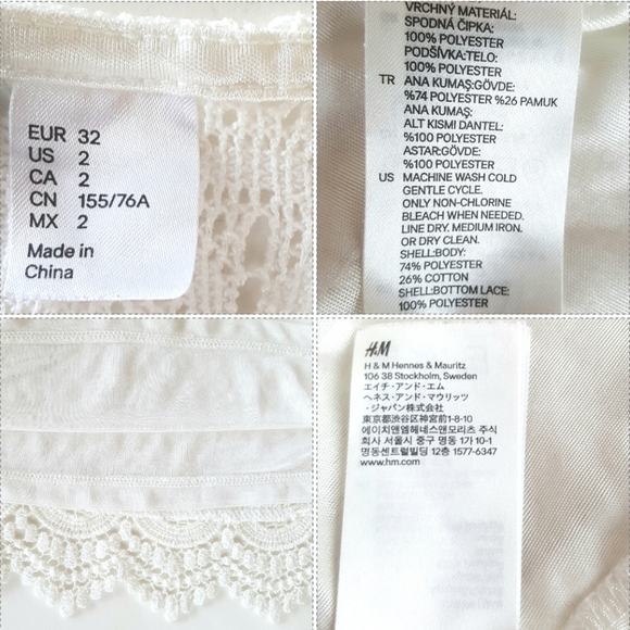 Crochet Floral Lace Off White Pullover Mini Dress Sz 2 Slip Lining H & M - Picture 4 of 10